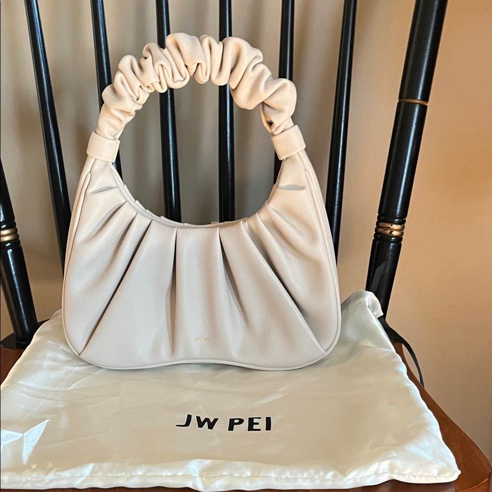 JW PEI Gabbi Ruched Hobo Beige Handbag